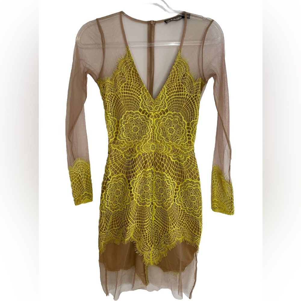 For Love & Lemons Sheer Yellow Lace Dress